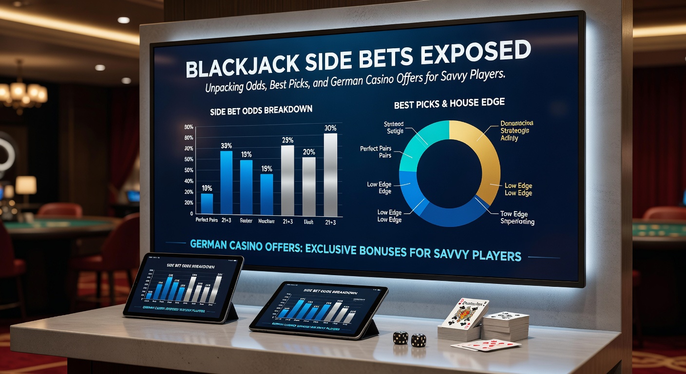 Grafik mit House-Edge-Vergleich von Side Bets wie Perfect Pairs, 21+3 und Insurance auf einem Blackjack-Tisch