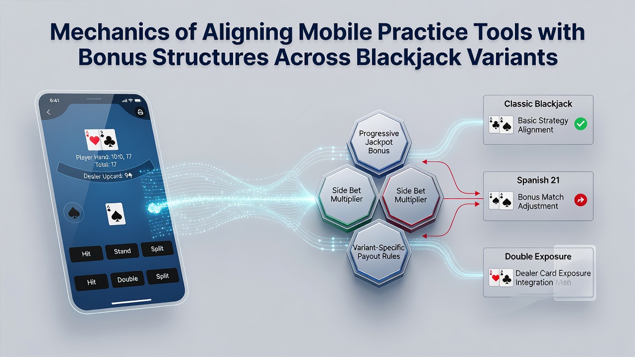 Vergleichende Ansicht verschiedener Blackjack-Varianten in einer mobilen App mit Bonus-Tracking-Overlay